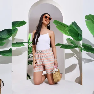 Pink Floral Printed Shorts for Women, Summer Short Pants - Image 2
