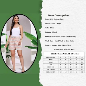 Pink Floral Printed Shorts for Women, Summer Short Pants - Image 3