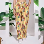 Summer Beach Wear Cotton Trouser Yellow Papaya Print Pant - Image 4