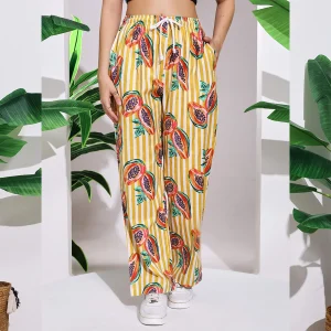Summer Beach Wear Cotton Trouser Yellow Papaya Print Pant - Image 4