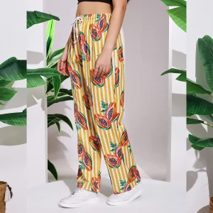 Summer Beach Wear Cotton Trouser Yellow Papaya Print Pant - Image 5