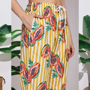 Summer Beach Wear Cotton Trouser Yellow Papaya Print Pant - Image 7
