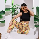 Summer Beach Wear Cotton Trouser Yellow Papaya Print Pant - Image 2