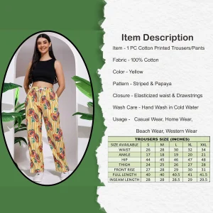 Summer Beach Wear Cotton Trouser Yellow Papaya Print Pant - Image 3