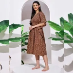 Summer Casual Short Sleeve Sundress Women Brown Panther Print Caftan - Image 4