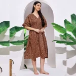 Summer Casual Short Sleeve Sundress Women Brown Panther Print Caftan - Image 5