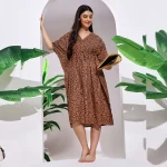 Summer Casual Short Sleeve Sundress Women Brown Panther Print Caftan