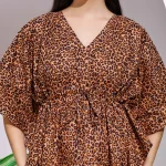 Summer Casual Short Sleeve Sundress Women Brown Panther Print Caftan - Image 7