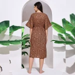 Summer Casual Short Sleeve Sundress Women Brown Panther Print Caftan - Image 6