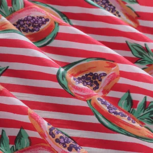 Traditional Handmade Red Papaya Printed Cotton Fabric - Image 3