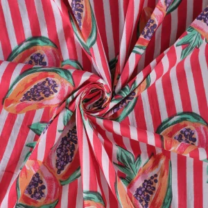 Traditional Handmade Red Papaya Printed Cotton Fabric - Image 4