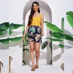 Women Beach Wear Relaxing Shorts Black Floral Print Boxer