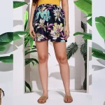 Women Beach Wear Relaxing Shorts Black Floral Print Boxer - Image 4