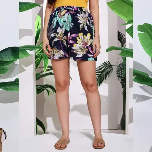 Women Beach Wear Relaxing Shorts Black Floral Print Boxer - Image 4