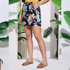 Women Beach Wear Relaxing Shorts Black Floral Print Boxer - Image 5