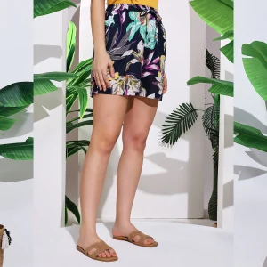 Women Beach Wear Relaxing Shorts Black Floral Print Boxer - Image 6