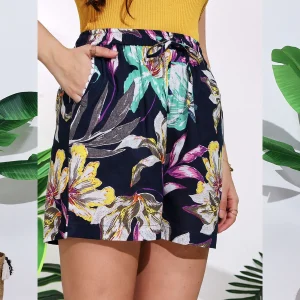 Women Beach Wear Relaxing Shorts Black Floral Print Boxer - Image 7