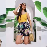 Women Beach Wear Relaxing Shorts Black Floral Print Boxer - Image 2