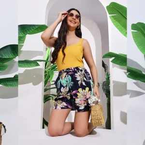 Women Beach Wear Relaxing Shorts Black Floral Print Boxer - Image 2