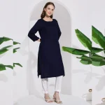 Women Casual Blue Color Cotton Kurta / Kurti - Image 3