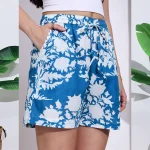 Women Casual Blue Floral Printed Shorts Size S,M,L,XL,2XL - Image 7