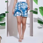 Women Casual Blue Floral Printed Shorts Size S,M,L,XL,2XL - Image 4