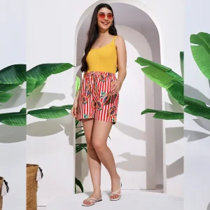 Women Casual Wear Red Papaya Cotton Shorts Pants - Image 2