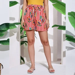 Women Casual Wear Red Papaya Cotton Shorts Pants - Image 4