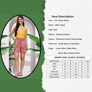 Women Casual Wear Red Papaya Cotton Shorts Pants - Image 3