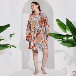 Women Cotton Short Bath Robe Dress Peacock & Elephant Printed Kimono - Image 2