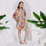 Women Cotton Short Bath Robe Dress Peacock & Elephant Printed Kimono - Image 5