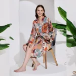 Women Cotton Short Bath Robe Dress Peacock & Elephant Printed Kimono