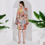 Women Cotton Short Bath Robe Dress Peacock & Elephant Printed Kimono - Image 6