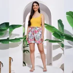 Women Gym Wear Pink Floral Printed Soft Cotton Shorts