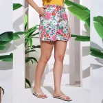 Women Gym Wear Pink Floral Printed Soft Cotton Shorts - Image 5