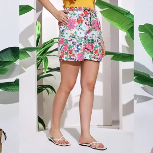 Women Gym Wear Pink Floral Printed Soft Cotton Shorts - Image 5