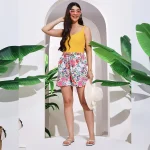 Women Gym Wear Pink Floral Printed Soft Cotton Shorts - Image 2