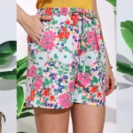 Women Gym Wear Pink Floral Printed Soft Cotton Shorts - Image 7