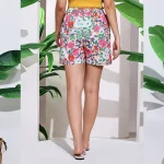 Women Gym Wear Pink Floral Printed Soft Cotton Shorts - Image 8