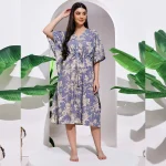 Women's Beach Wear Blue Floral Print Short Caftan - Image 2