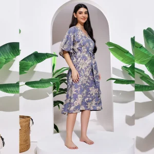 Women's Beach Wear Blue Floral Print Short Caftan - Image 4