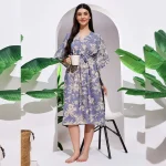 Women's Beach Wear Blue Floral Print Short Caftan