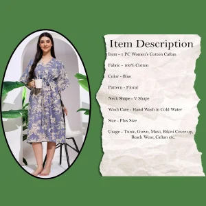Women's Beach Wear Blue Floral Print Short Caftan - Image 3