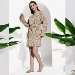 Women's Beige Color Floral Printed Cotton Bath Rode - Image 4
