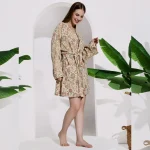 Women's Beige Color Floral Printed Cotton Bath Rode - Image 5