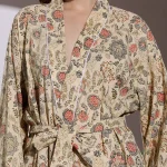 Women's Beige Color Floral Printed Cotton Bath Rode - Image 7