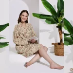 Women's Beige Color Floral Printed Cotton Bath Rode