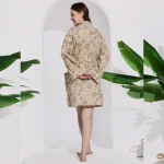 Women's Beige Color Floral Printed Cotton Bath Rode - Image 6