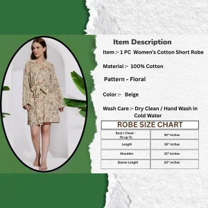 Women's Beige Color Floral Printed Cotton Bath Rode - Image 3
