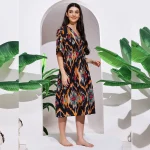 Women's Cotton Caftan Dress Black Ikat Printed Nighty - Image 5